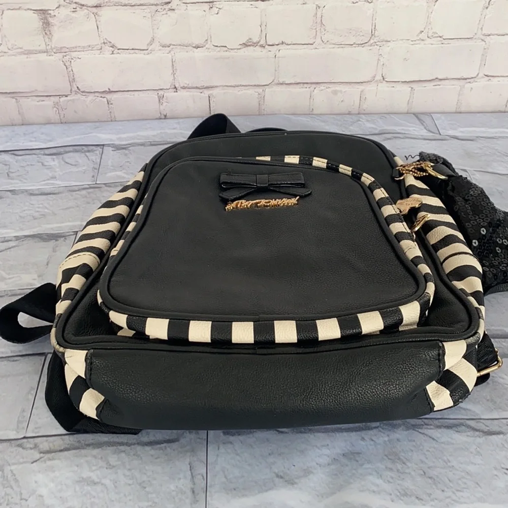 Betsey Johnson black striped backpack